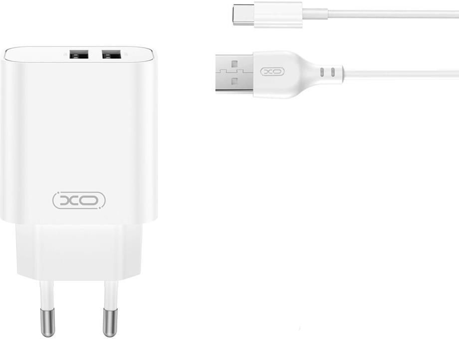 Chargeur réseau avec câble USB-C XO Design CE34, 12W, 2.4A, 2 x USB-A, Blanc