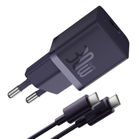 Chargeur réseau avec câble USB-C Baseus GaN Mini 1C, 30W, 3A, 1 x USB-C, Violet P10110902523-00