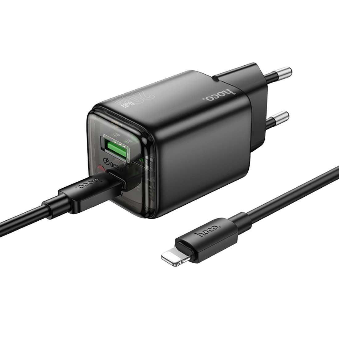 Network Charger with Lightning Cable HOCO N52, 20W, 3A, 1 x USB-A - 1 x USB-C, Black