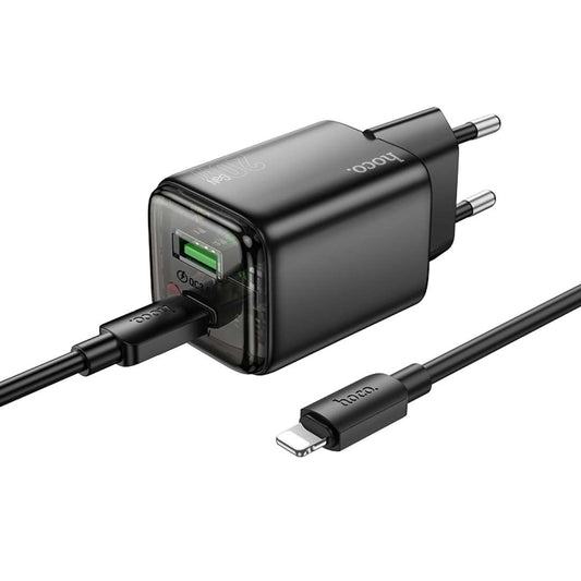 Chargeur réseau avec câble Lightning HOCO N52, 20W, 3A, 1 x USB-A - 1 x USB-C, Noir