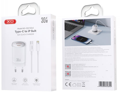 Chargeur réseau avec câble Lightning XO Design CE21, 30W, 3A, 1 x USB-A - 1 x USB-C, Blanc