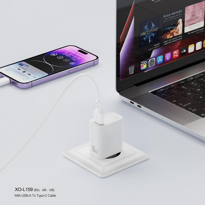 Chargeur réseau avec câble USB-C XO Design L159, 18W, 3A, 1 x USB-A, Blanc