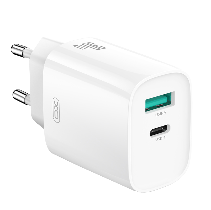 Chargeur réseau avec câble Lightning XO Design CE30, 30W, 3A, 1 x USB-A - 1 x USB-C, Blanc