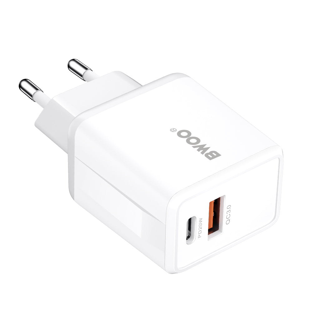 Network Charger with USB-C Cable BWOO CDA182, 38W, 3A, 1 x USB-A - 1 x USB-C, White