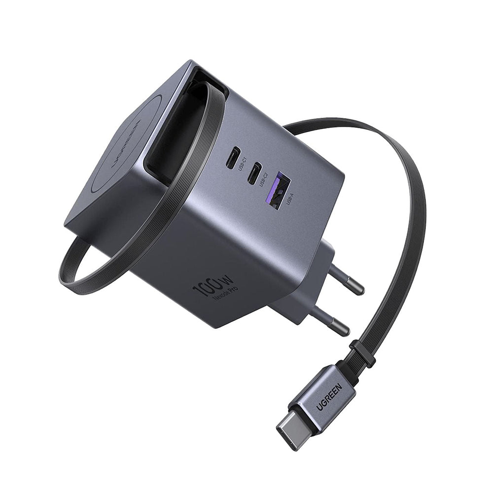 Chargeur secteur avec câble USB-C UGREEN X616 (65828), 100W, 5A, 1 x USB-A - 3 x USB-C, Gris