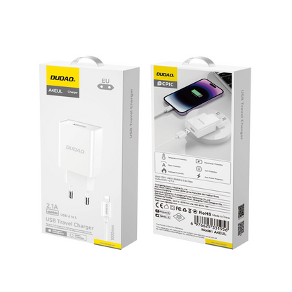 Chargeur réseau avec câble Lightning Dudao A4EU, 10W, 2.1A, 1 x USB-A, Blanc
