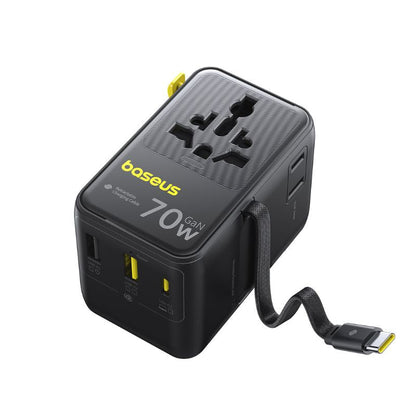 Chargeur secteur avec câble USB-C Baseus Travel EnerCore CG11, 70W, 2 x prise - 1 x USB-C - 2 x USB-A, Noir E0307E00
