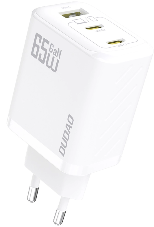 Chargeur secteur avec câble USB-C Dudao A29C, 65W, 3,25A, 1 x USB-A - 2 x USB-C, Blanc