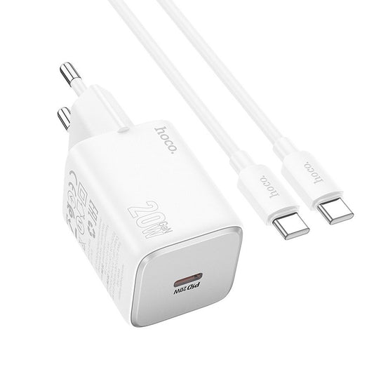 Chargeur réseau avec câble USB-C HOCO N40, 20W, 3A, 1 x USB-C, blanc 