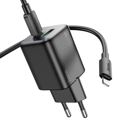 Chargeur réseau avec câble Lightning HOCO N41, 20W, 3A, 1 x USB-A - 1 x USB-C, Noir