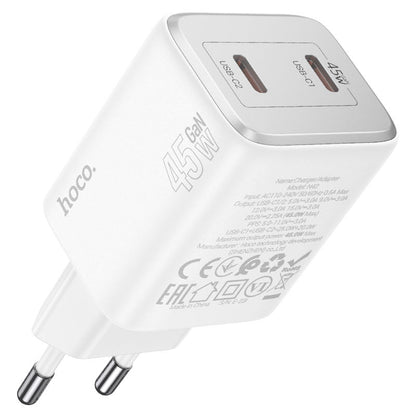 Chargeur réseau avec câble Lightning HOCO N42, 45W, 3A, 2 x USB-C, blanc 