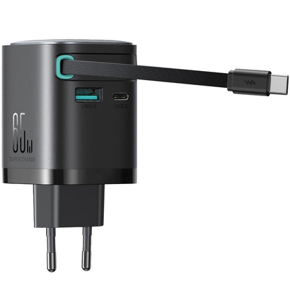 Joyroom JR-TCL02 Chargeur réseau avec câble USB-C JR-TCL02, 65W, 3A, 1 x USB-A - 1 x USB-C, Noir 