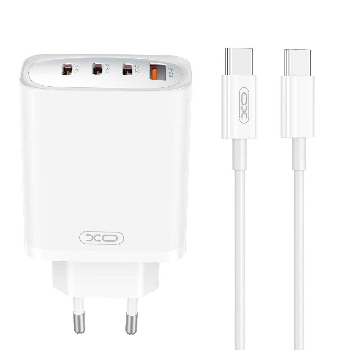 Chargeur réseau avec câble USB-C XO Design CE23, 65W, 3,25A, 1 x USB-A - 3 x USB-C, blanc 