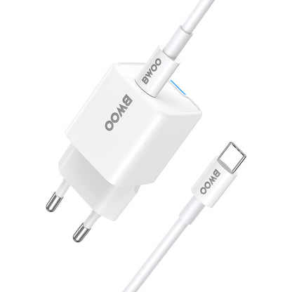 Chargeur réseau avec câble USB-C BWOO CDA211, 30W, 3A, 1 x USB-C, Blanc