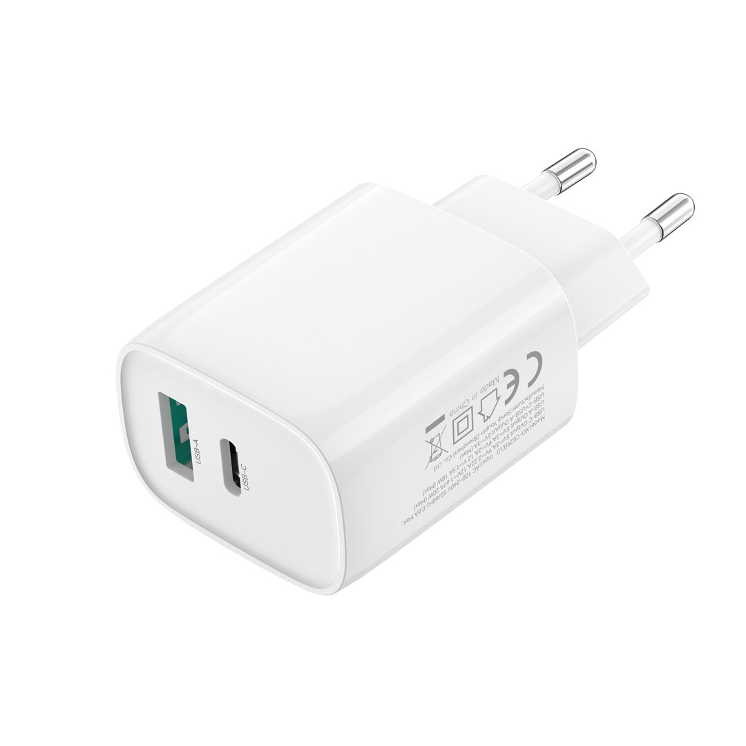 Chargeur réseau avec câble USB-C XO Design CE29, 20W, 3A, 1 x USB-A - 1 x USB-C, Blanc