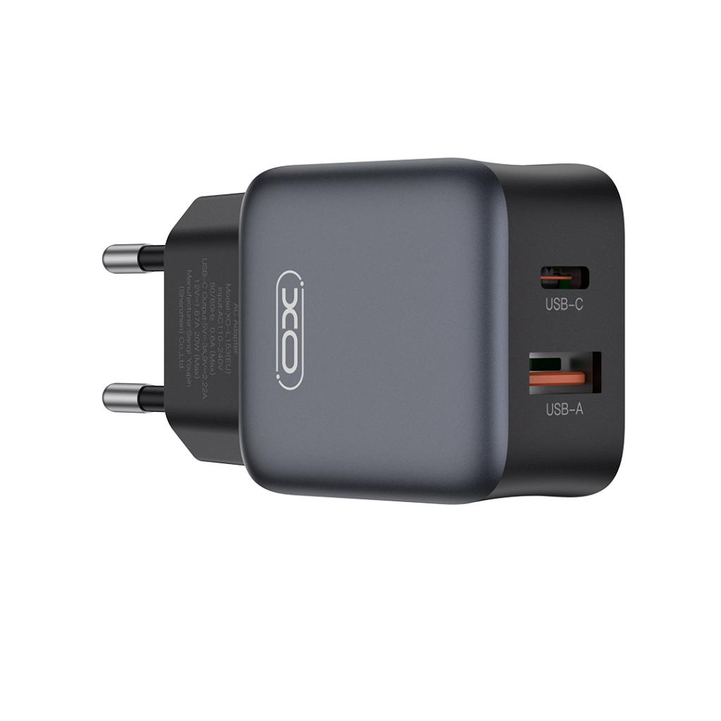 Chargeur réseau avec câble Lightning XO Design L156, 30W, 3A, 1 x USB-A - 1 x USB-C, Noir