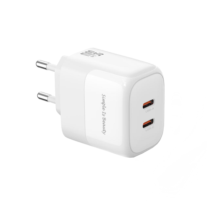 Chargeur réseau avec câble Lightning XO Design L140, 35W, 3A, 2 x USB-C, Blanc