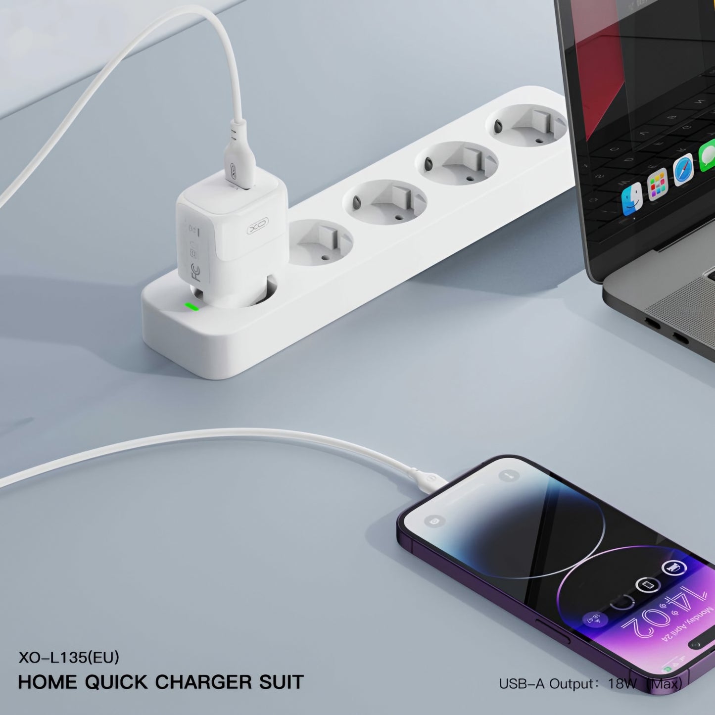Chargeur réseau avec câble microUSB XO Design L135, 18W, 3A, 1 x USB-A, Blanc