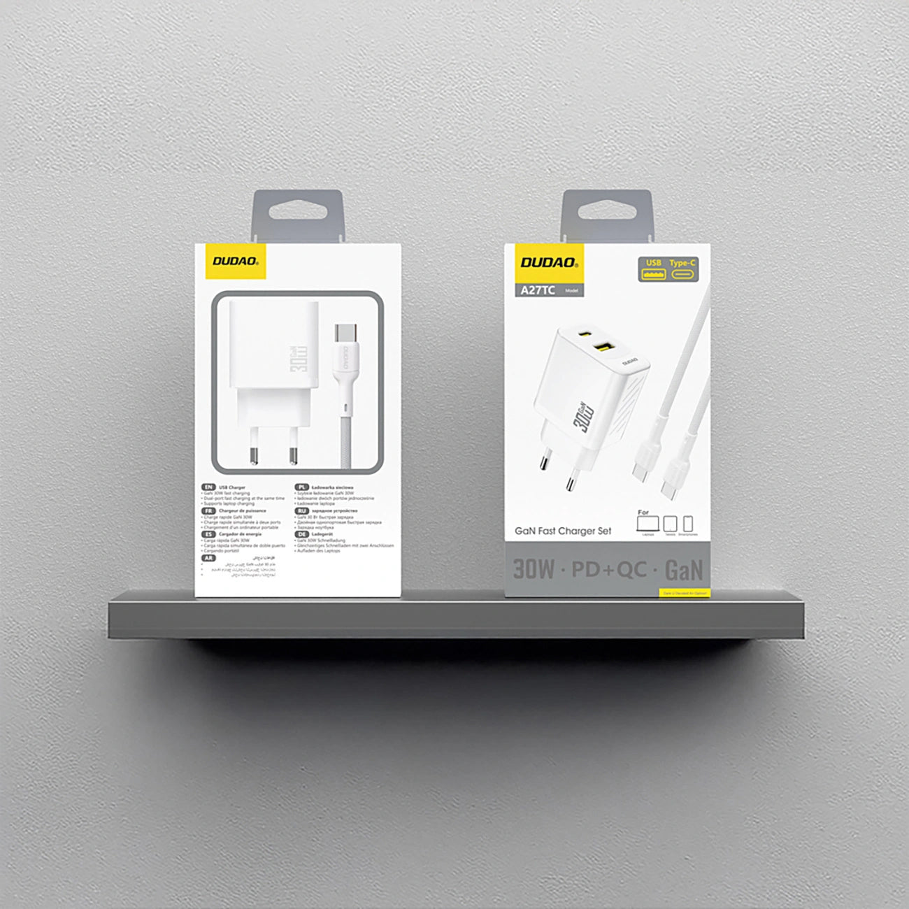 Chargeur réseau avec câble USB-C Dudao A27TCEU, 30W, 1 x USB-A - 1 x USB-C, Blanc