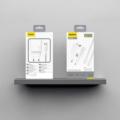 Chargeur réseau avec câble USB-C Dudao A27TCEU, 30W, 1 x USB-A - 1 x USB-C, Blanc