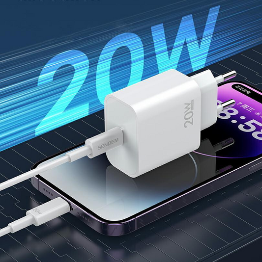 Chargeur secteur avec câble USB-C Sendem OG73, 20W, 3A, 1 x USB-C, blanc