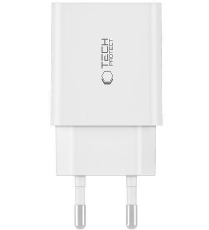 Chargeur secteur avec câble USB-C Tech-Protect C35W, 35W, 3A, 2 x USB-C, Blanc