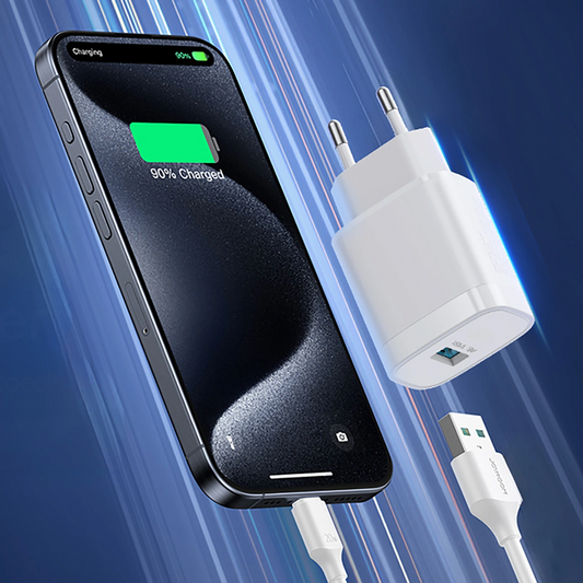 Chargeur secteur avec câble USB-C Joyroom JR-TF4, 18W, 3A, 1 x USB-A, Blanc