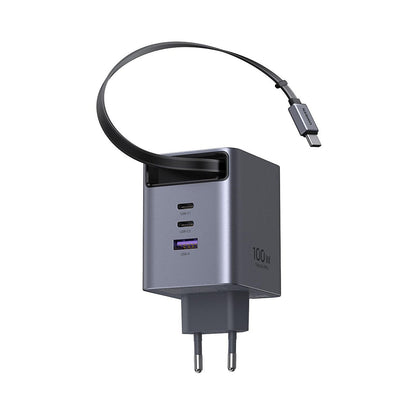 Chargeur secteur avec câble USB-C UGREEN X616 (65828), 100W, 5A, 1 x USB-A - 3 x USB-C, Gris