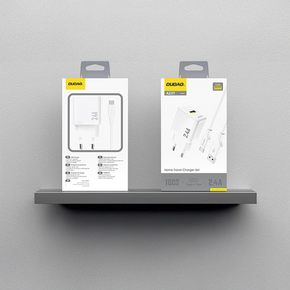 Chargeur secteur avec câble USB-C Dudao A23TEU, 12W, 2.4A, 1 x USB-A, Blanc