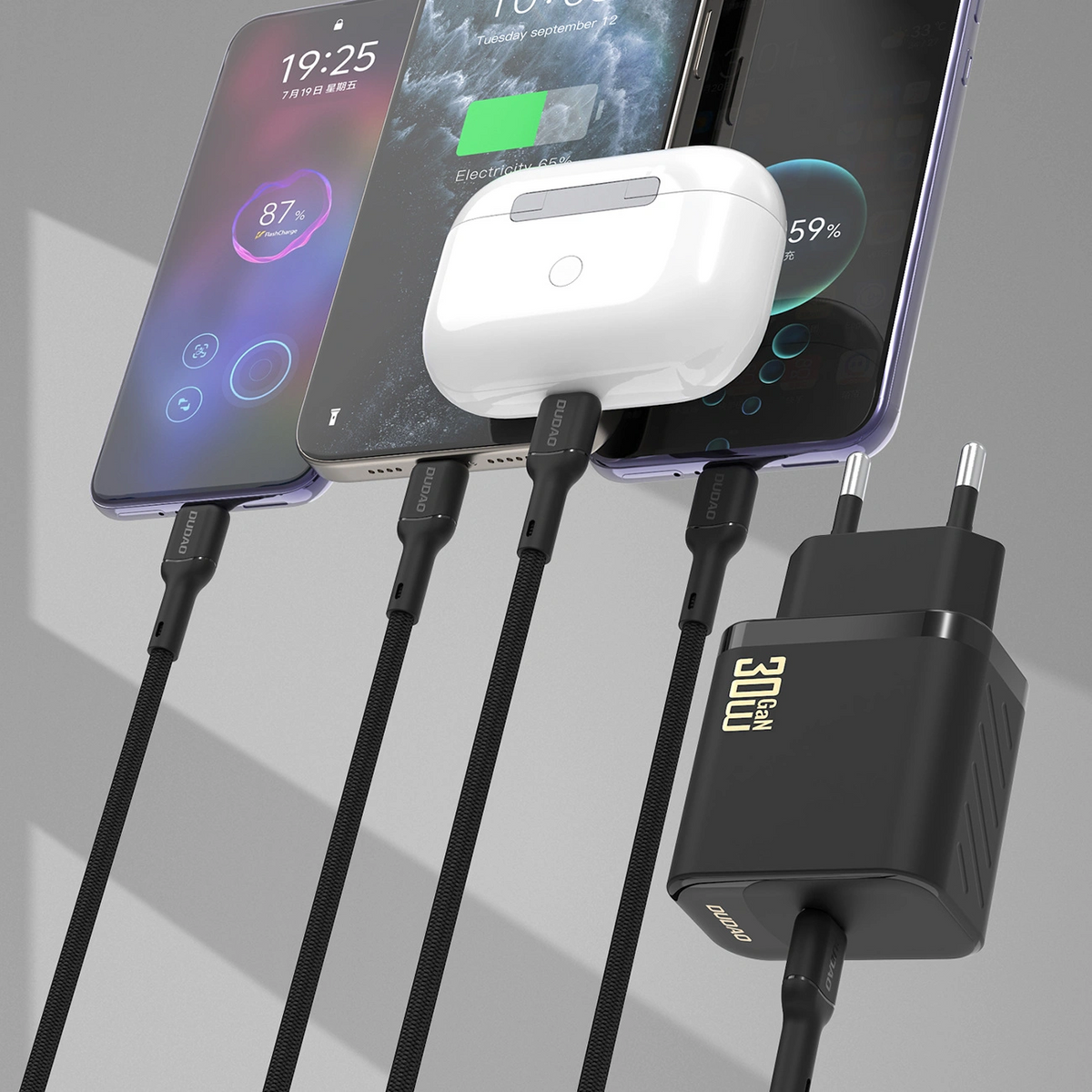 Chargeur secteur avec câble USB-C Dudao A27PCEU, 30W, 3A, 1 x USB-C, Noir