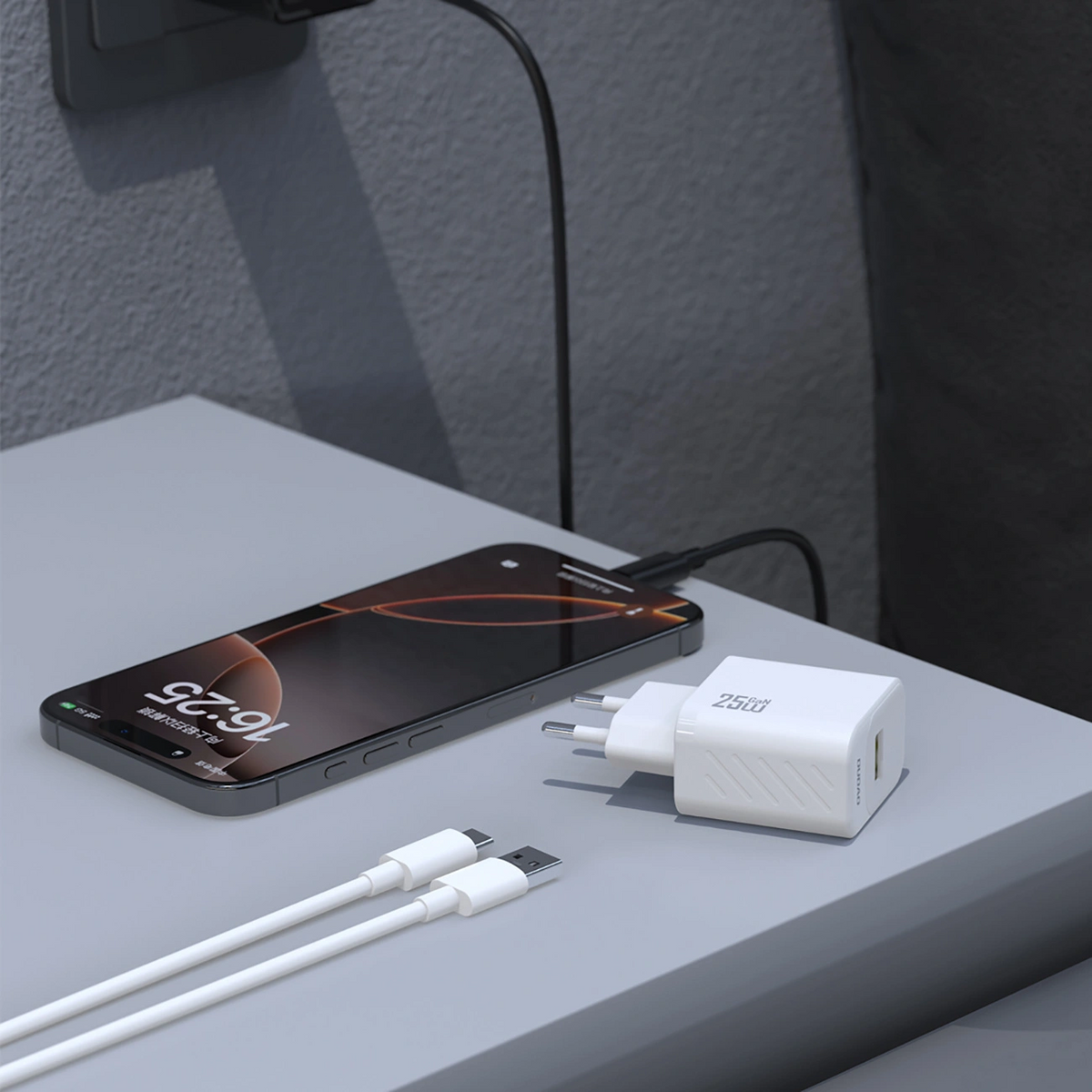 Chargeur secteur avec câble USB-C Dudao A27STEU, 25W, 3A, 1 x USB-A, Noir