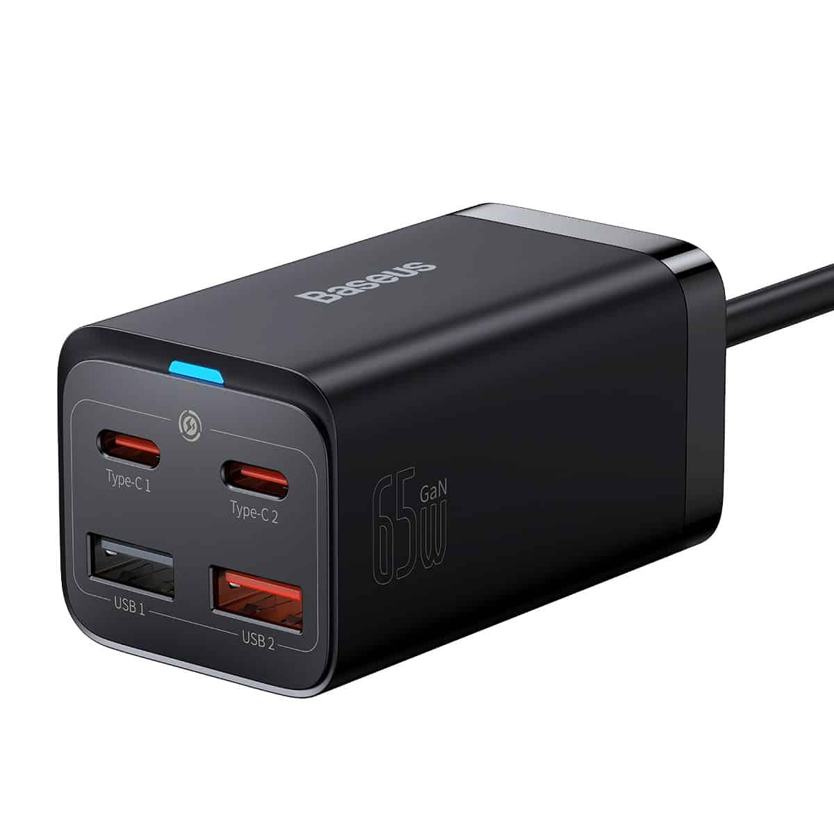 Baseus GaN3 Pro USB-C Network Charger with Cable, 65W, 3A, 2 x USB-A - 2 x USB-C, Black CCGP04010101