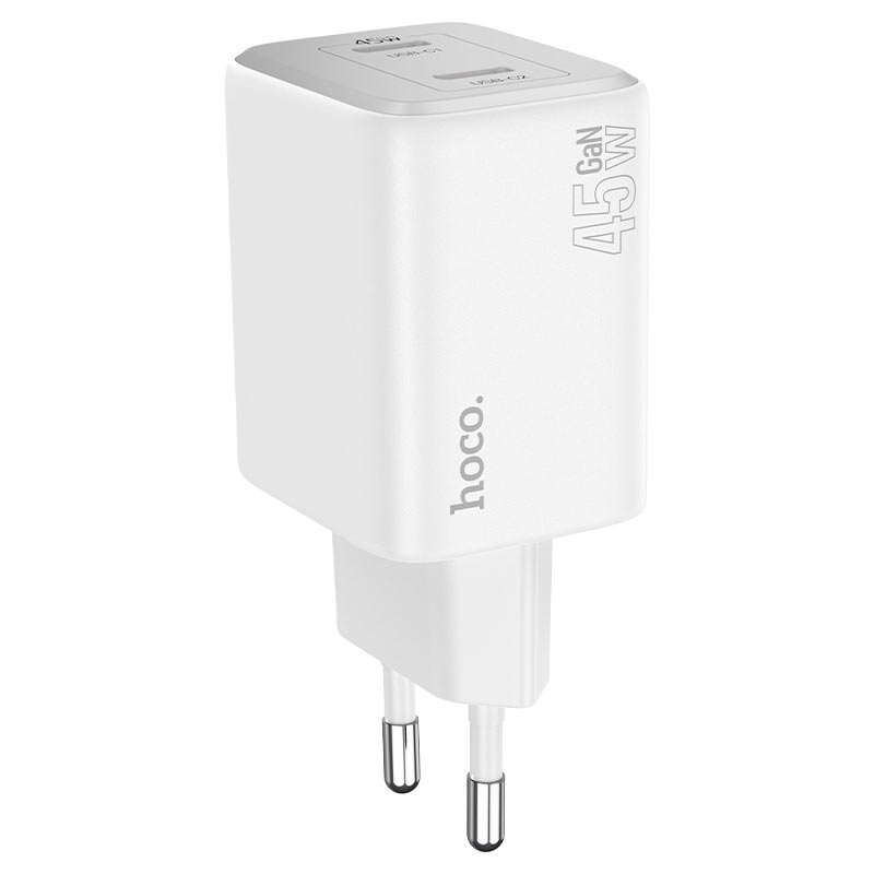 Chargeur réseau avec câble Lightning HOCO N42, 45W, 3A, 2 x USB-C, blanc 