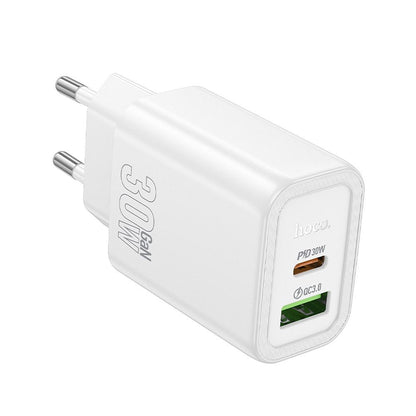 Chargeur Réseau HOCO N63, 30W, 3A, 1 x USB-A - 1 x USB-C, Blanc