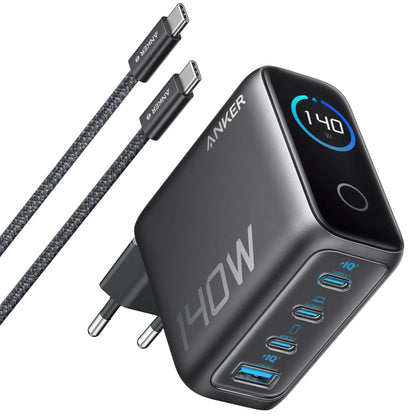 Chargeur réseau avec câble USB-C Anker Zolo, 140W, 5A, 1 x USB-A - 3 x USB-C, Noir B2697GZ1