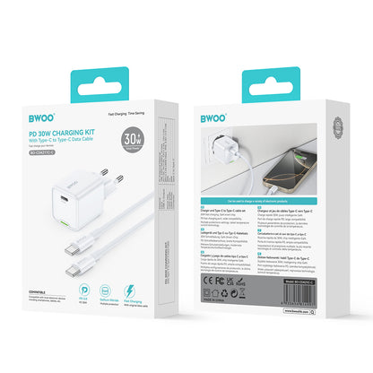 Chargeur réseau avec câble USB-C BWOO CDA211, 30W, 3A, 1 x USB-C, Blanc