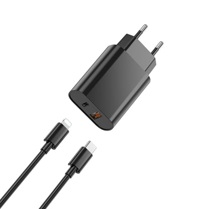Chargeur réseau avec câble Lightning WiWu Wi-U002, 20W, 3A, 1 x USB-A - 1 x USB-C, Noir