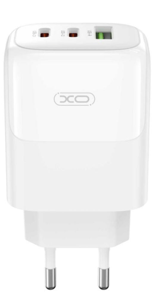 Chargeur réseau avec câble USB-C XO Design L139, 65W, 4.5A, 1 x USB-A - 2 x USB-C, Blanc