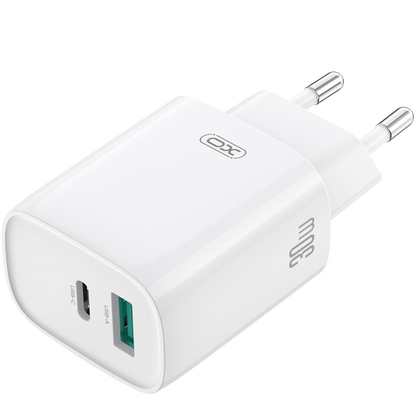 Network Charger with USB-C Cable XO Design CE30, 30W, 3A, 1 x USB-A - 1 x USB-C, White