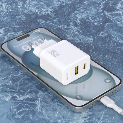 Chargeur réseau avec câble USB-C Dudao A27Max, 35W, 1 x USB-A - 1 x USB-C, Blanc
