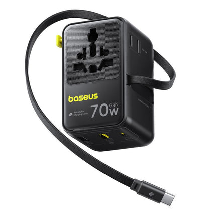 Chargeur secteur avec câble USB-C Baseus Travel EnerCore CG11, 70W, 2 x prise - 1 x USB-C - 2 x USB-A, Noir E0307E00