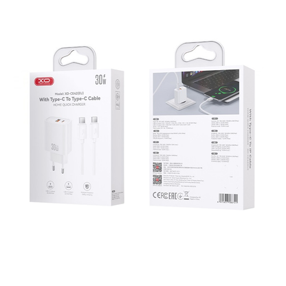 Chargeur secteur avec câble USB-C XO Design CE42, 30W, 3A, 1 x USB-A - 1 x USB-C, Blanc