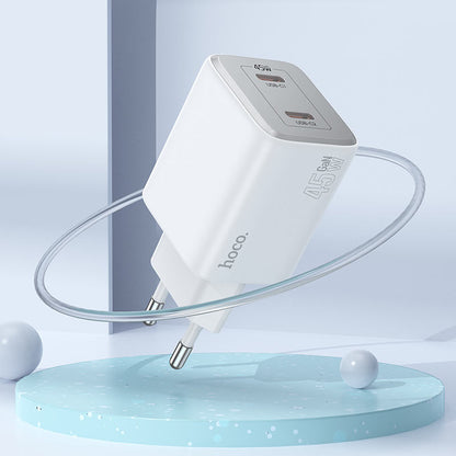 Chargeur réseau avec câble Lightning HOCO N42, 45W, 3A, 2 x USB-C, blanc 