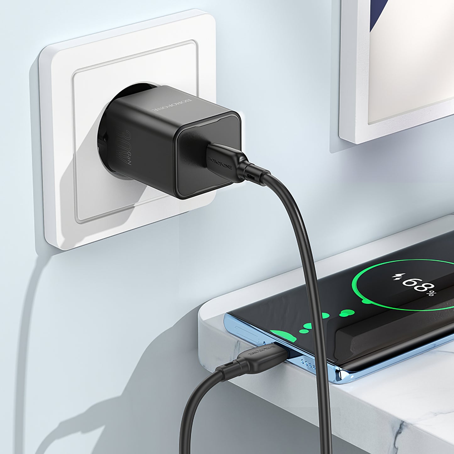 Chargeur réseau avec câble USB-C Borofone BN13 Safety, 30W, 3A, 1 x USB-C, Noir 