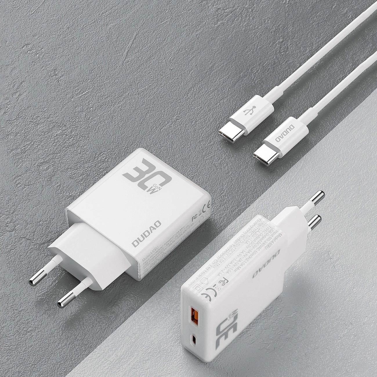 Dudao A30EUT Chargeur réseau avec câble USB-C, 30W, 3A, 1 x USB-A - 1 x USB-C, blanc 