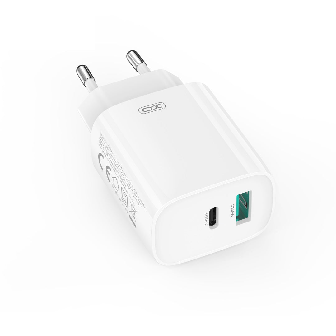 Chargeur réseau avec câble USB-C XO Design CE29, 20W, 3A, 1 x USB-A - 1 x USB-C, Blanc