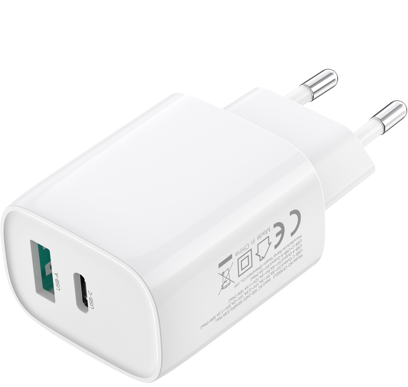Chargeur réseau avec câble Lightning XO Design CE30, 30W, 3A, 1 x USB-A - 1 x USB-C, Blanc