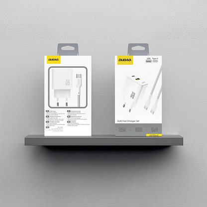 Chargeur réseau avec câble USB-C Dudao A27Max, 35W, 1 x USB-A - 1 x USB-C, Blanc