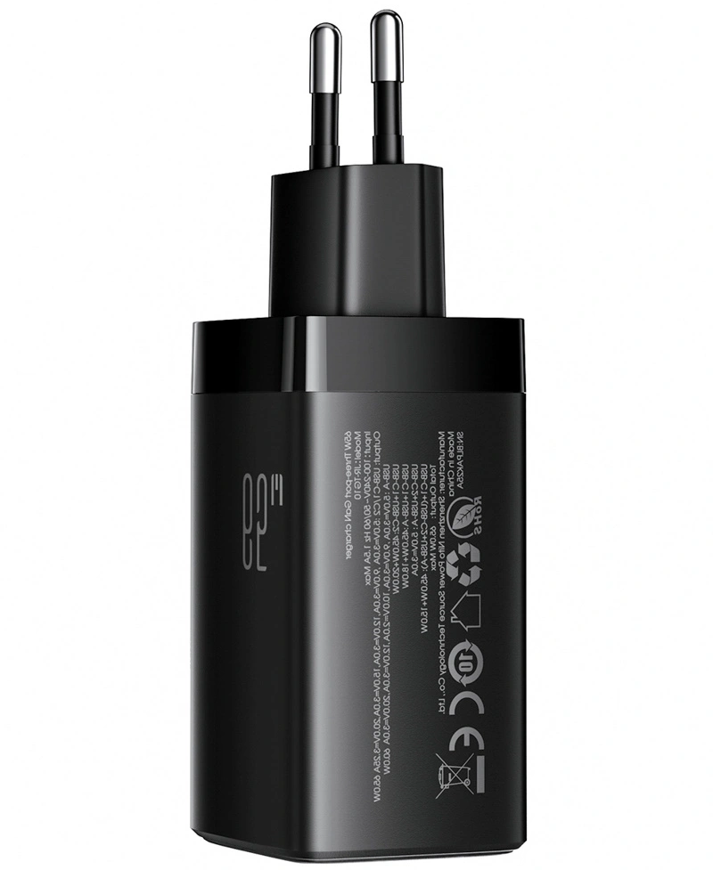 Chargeur secteur avec câble USB-C Joyroom JR-TG10, 65W, 3,25A, 1 x USB-A - 2 x USB-C, Noir