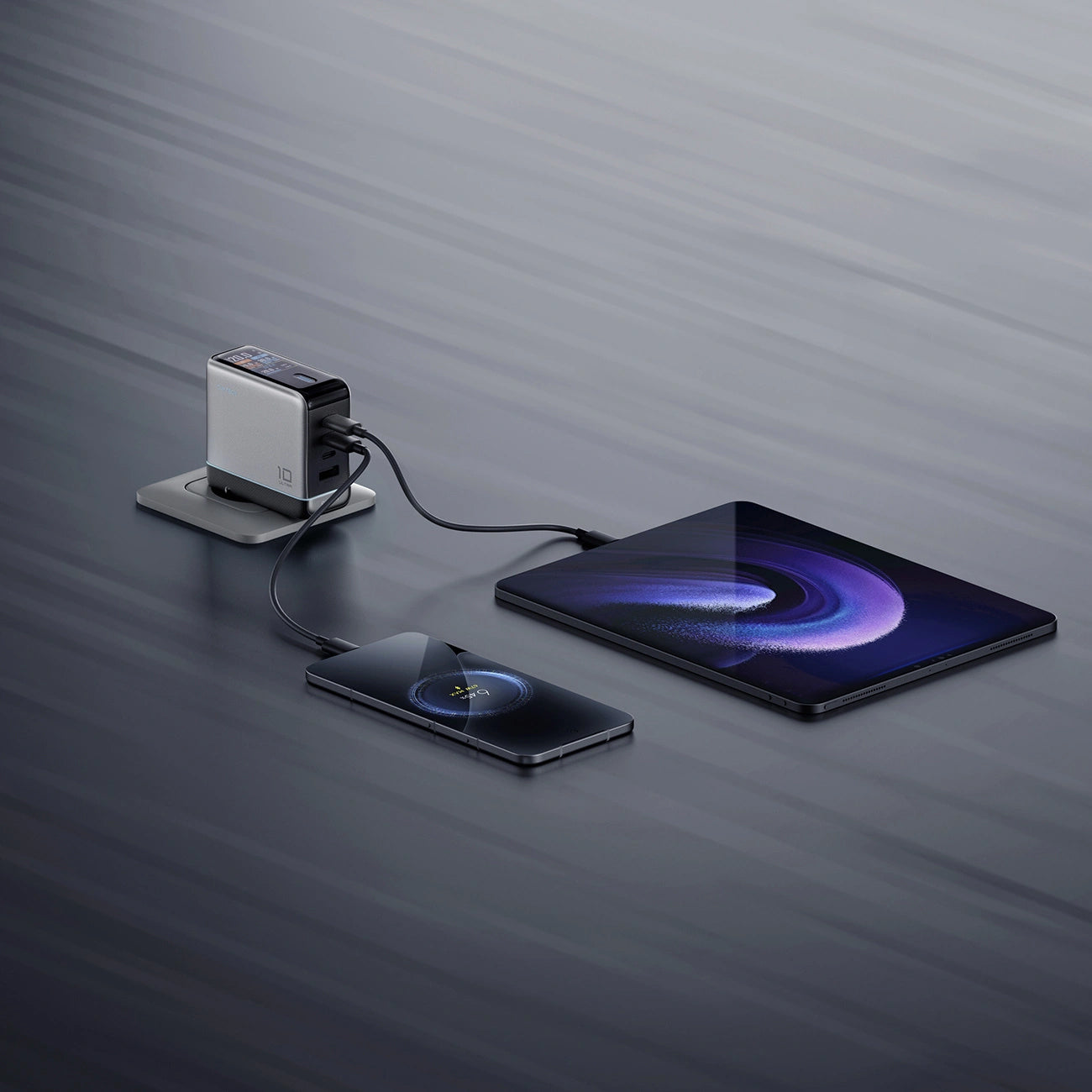 Chargeur secteur avec câble USB-C Cuktech AD1204U Display, 120W, 6A, 1 x USB-A - 2 x USB-C, Argenté